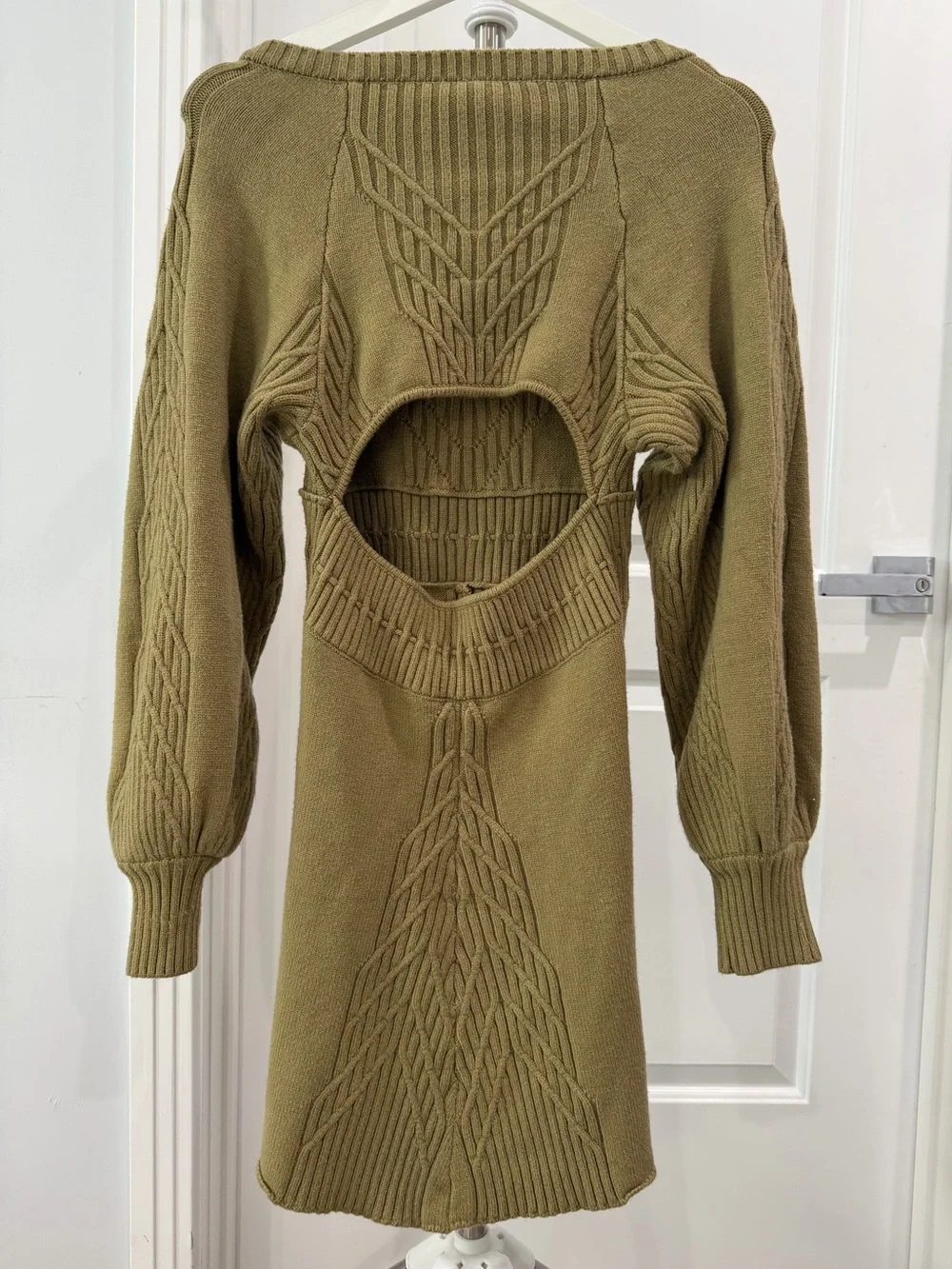 Free People Emmaline Moss Green Back Cutout Mini Sweater Dress Size XS